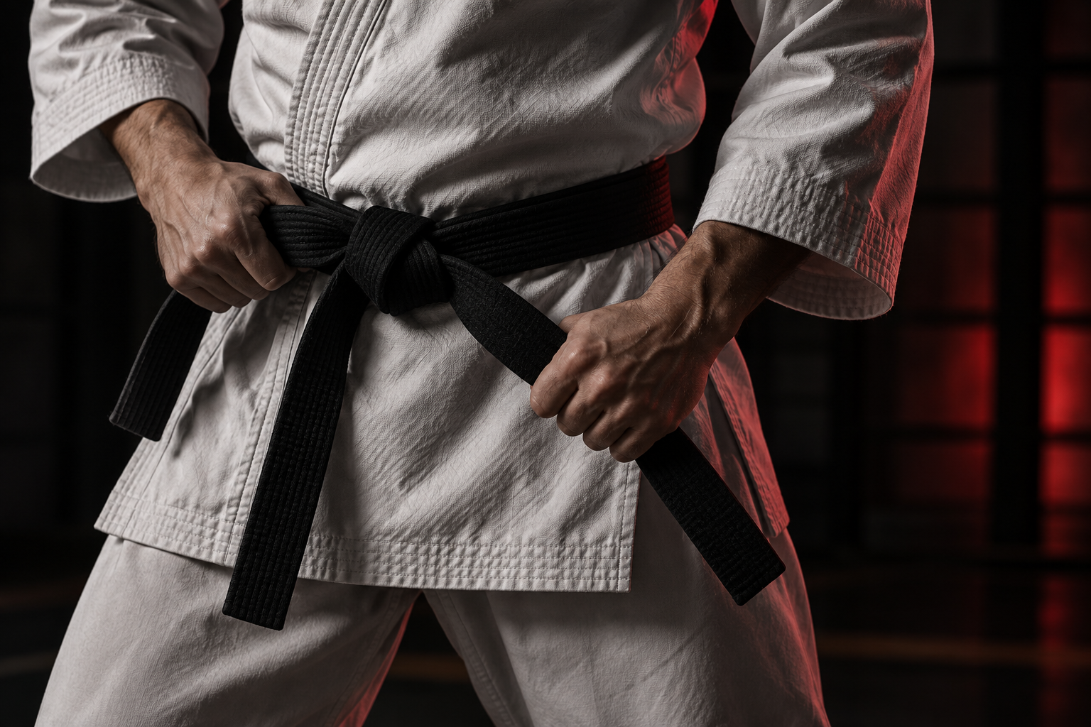 Illustration d’un pratiquant nouant sa ceinture de karaté