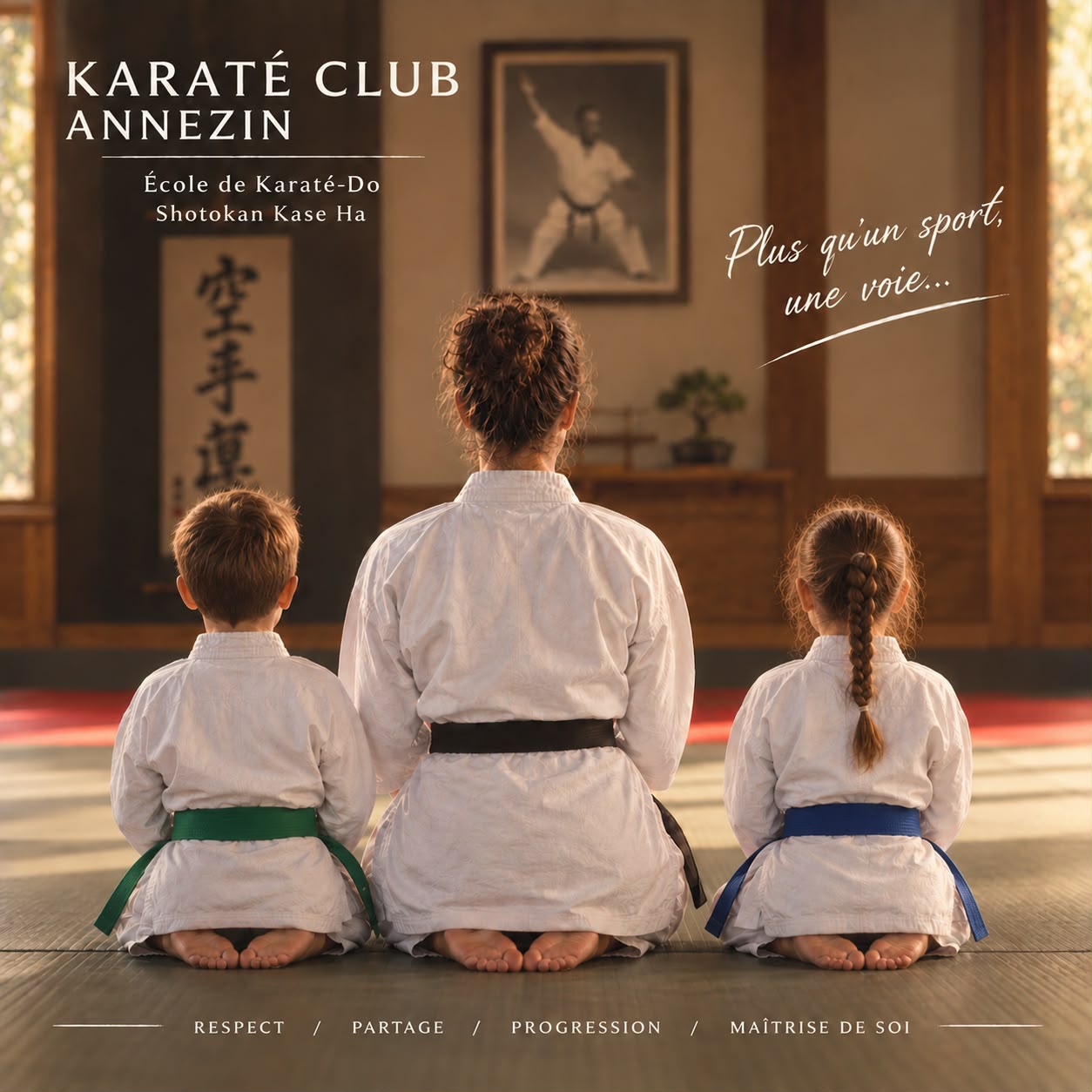 Visuel fourni pour le club d’Annezin : une enseignante avec deux enfants au dojo