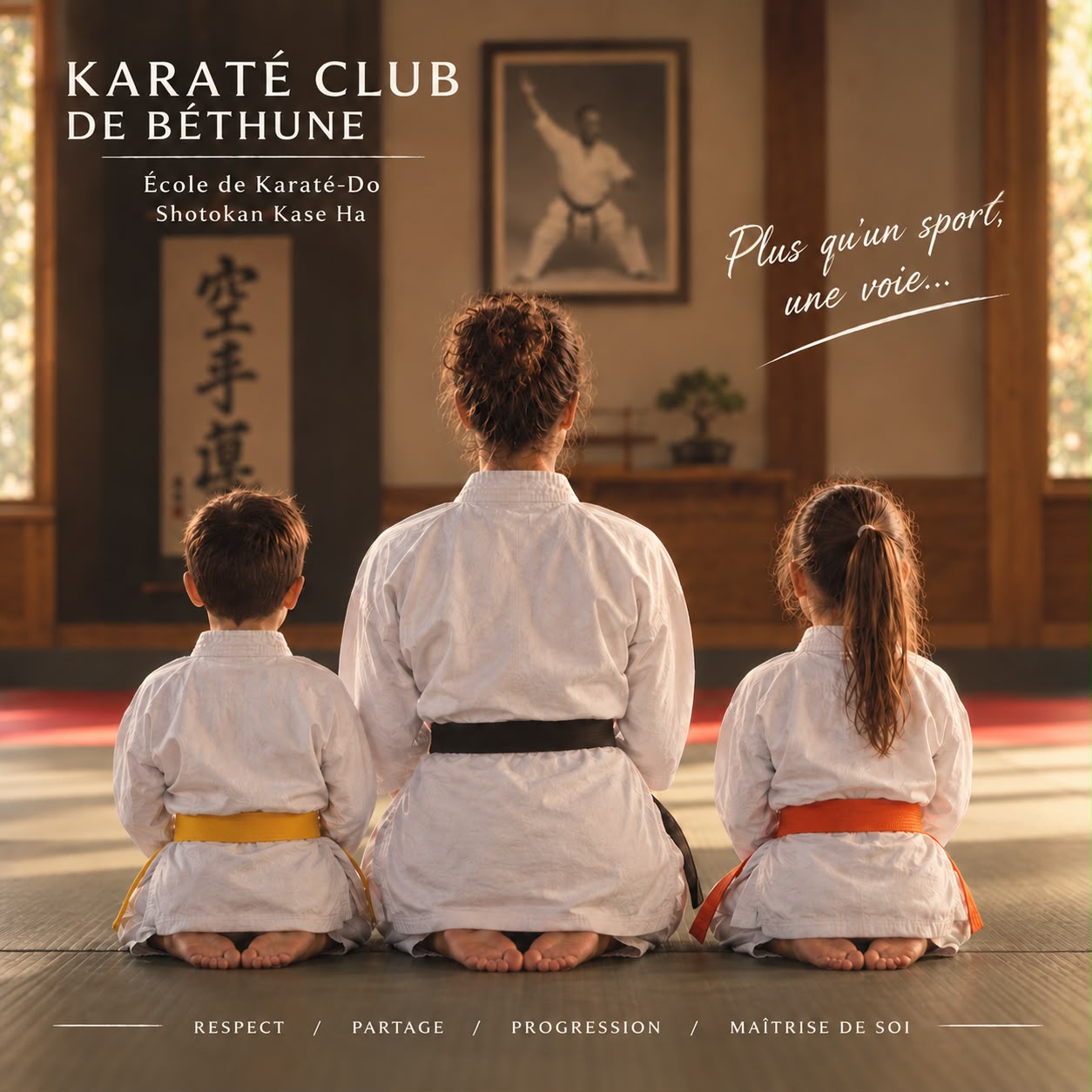Visuel fourni pour le club de Béthune : une enseignante avec deux enfants au dojo